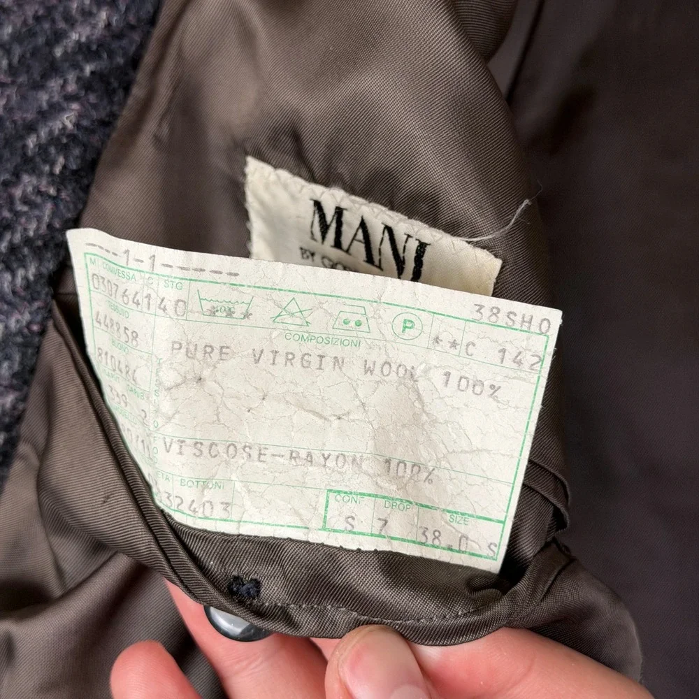 Vintage Mani Giorgio Armani Blazer Mens 38S Gray Purple Tweed Wool Made in Italy